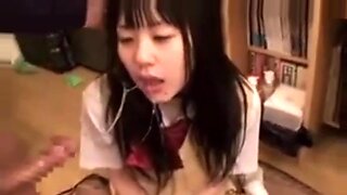 Japanese girls passionately share a big cock in hardcore style.